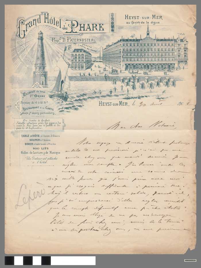 Brief met briefhoofd van Grand Hotel du Phare - Heyst sur Mer