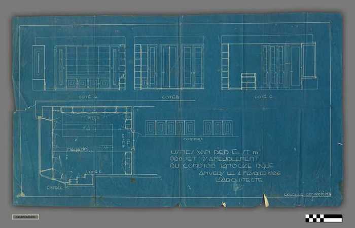 Bouwplan: Blauwdruk plattegrond en gevels - Usines Van der Elst