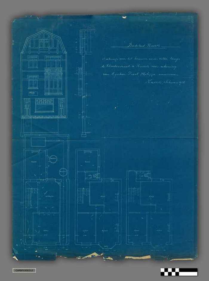 Blauwdruk gevel en plattegrond - Villa in de Kloosterstraat Knocke - Philippe Proot