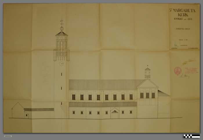 Tekening van zijgevel - oost - schaal 1/100 - St. Margaretakerk - Knokke