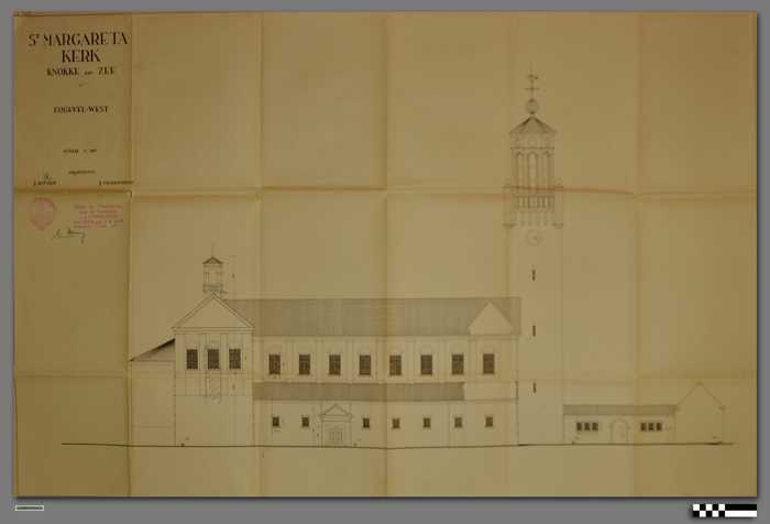 Tekening van zijgevel - west - schaal 1/100 - St. Margaretakerk - Knokke