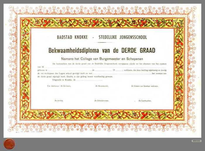 Bekwaamheidsdiploma van de Derde Graad - Badstad Knokke - Stedelijke Jongensschool