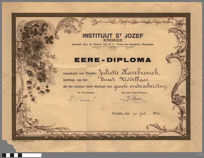 Eere-Diploma - Instituut Sint Jozef Knokke - Juliette HAZEBROUCK