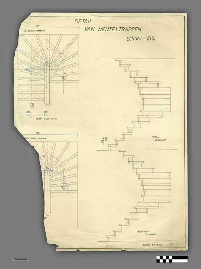 Technische tekening: Detail van wenteltrappen