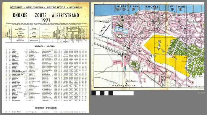 Kaart van Knokke met Hotellijst 1971