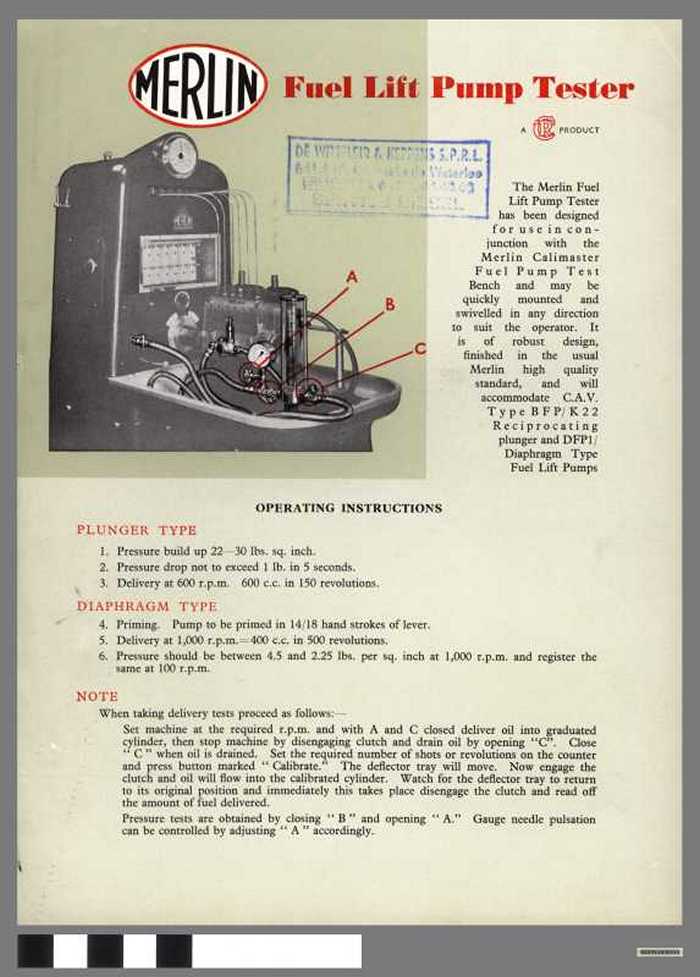 Merlin fuel lift pump tester