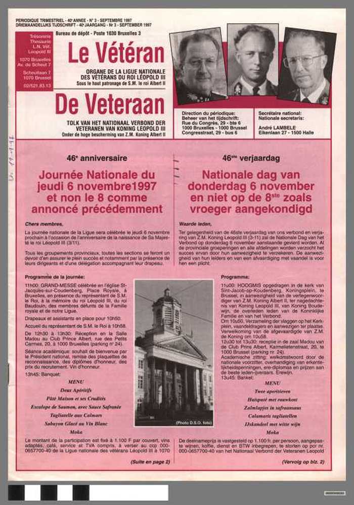 Le Vétéran, de Veteraan, tolk van het Nationaal Verbond der veteranen van koning Leopold III - 40e jaargang, nr 3 - september 1997