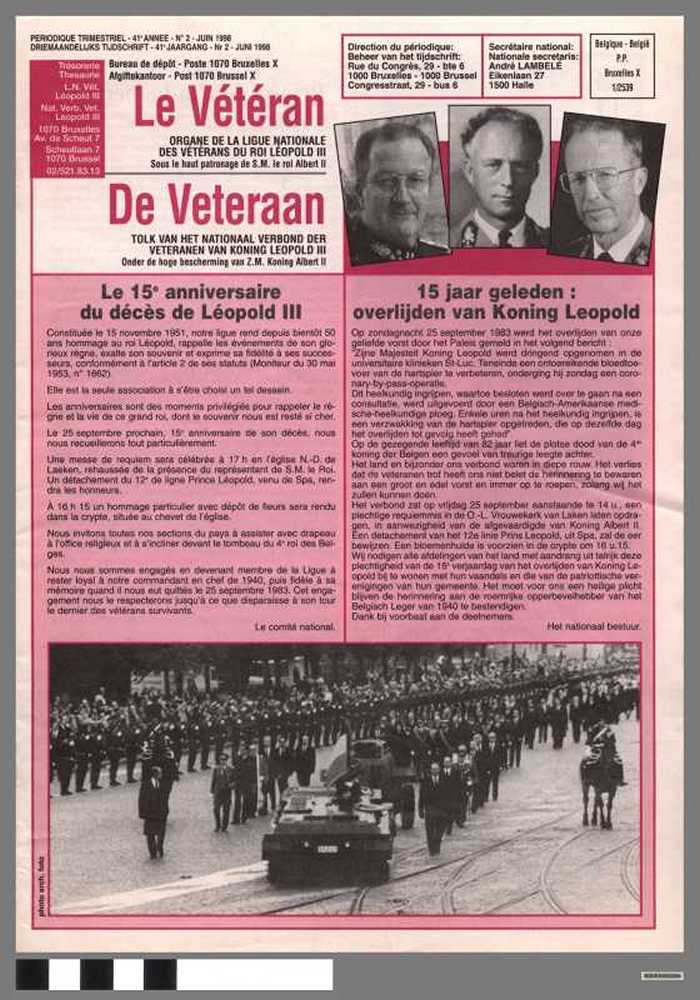 Le Vétéran, de Veteraan, tolk van het Nationaal Verbond der veteranen van koning Leopold III - 41e jaargang, nr 2 - juni 1998