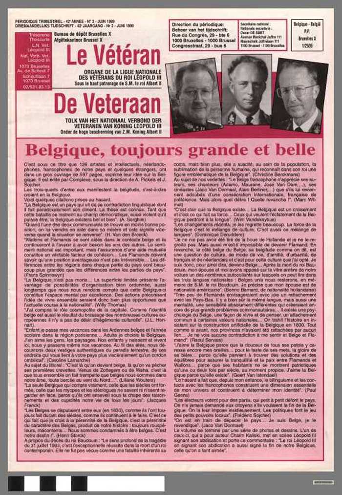 Le Vétéran, de Veteraan, tolk van het Nationaal Verbond der veteranen van koning Leopold III - 42e jaargang, nr 2 - juni 1999