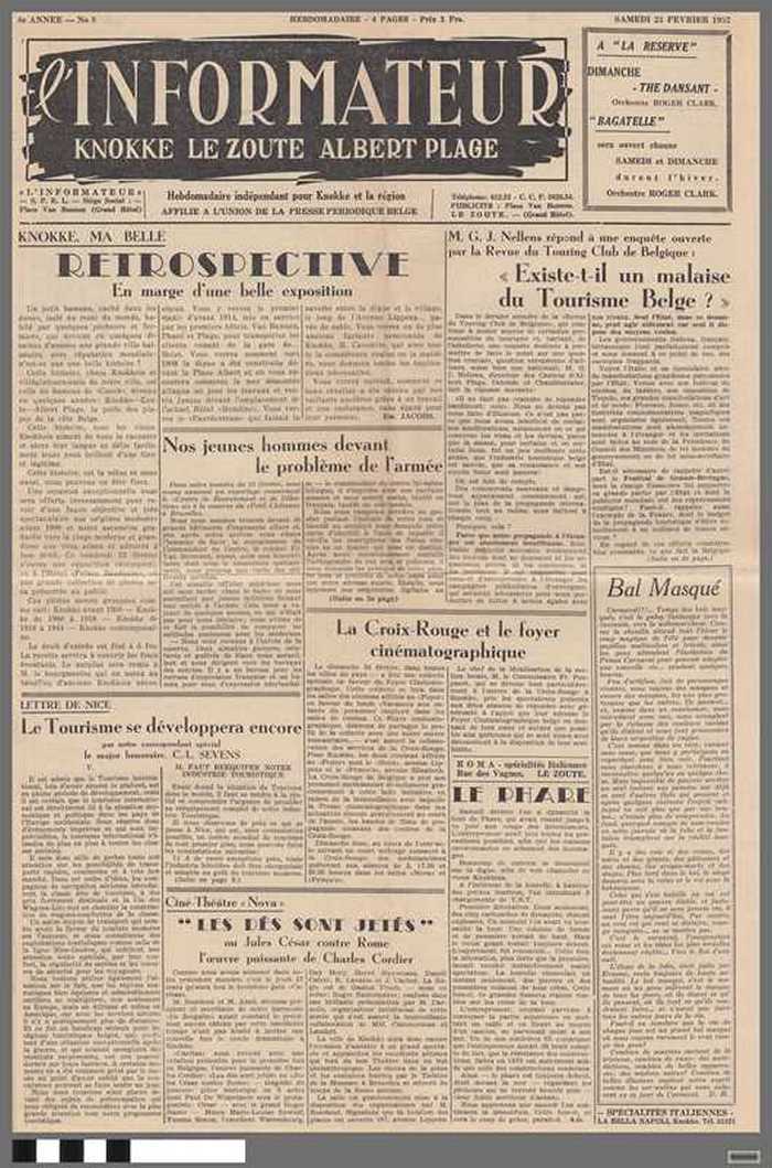 Krant: L'informateur - Knokke Le Zoute Albert plage - 8e annee - N° 8 - samedi 23 fevrier 1952