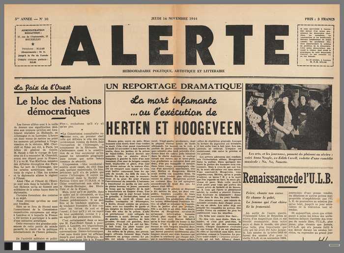 Krant: Alerte - hebdomadaire politique, artistique et litteraire - jeudi 16 novembre 1944