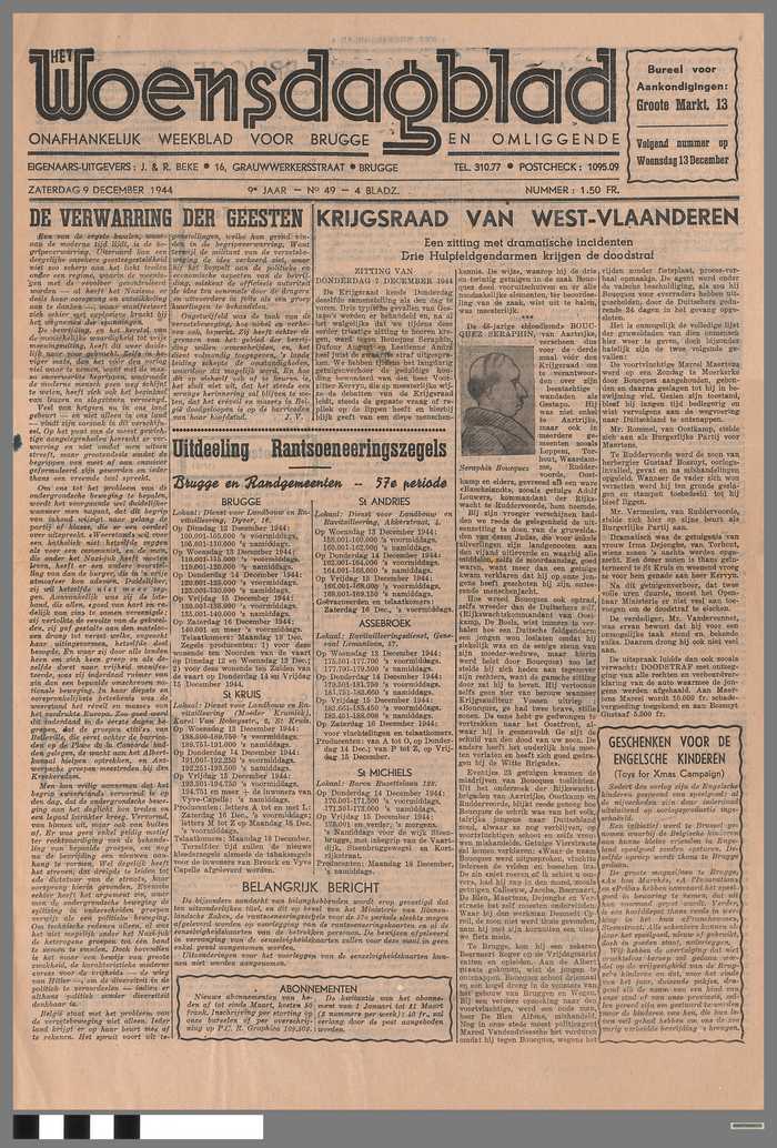 Krant: Het Woensdagblad - Onafhankelijk weekblad voor Brugge en omliggende -zaterdag 9 december 1944 - 9e jaar - N