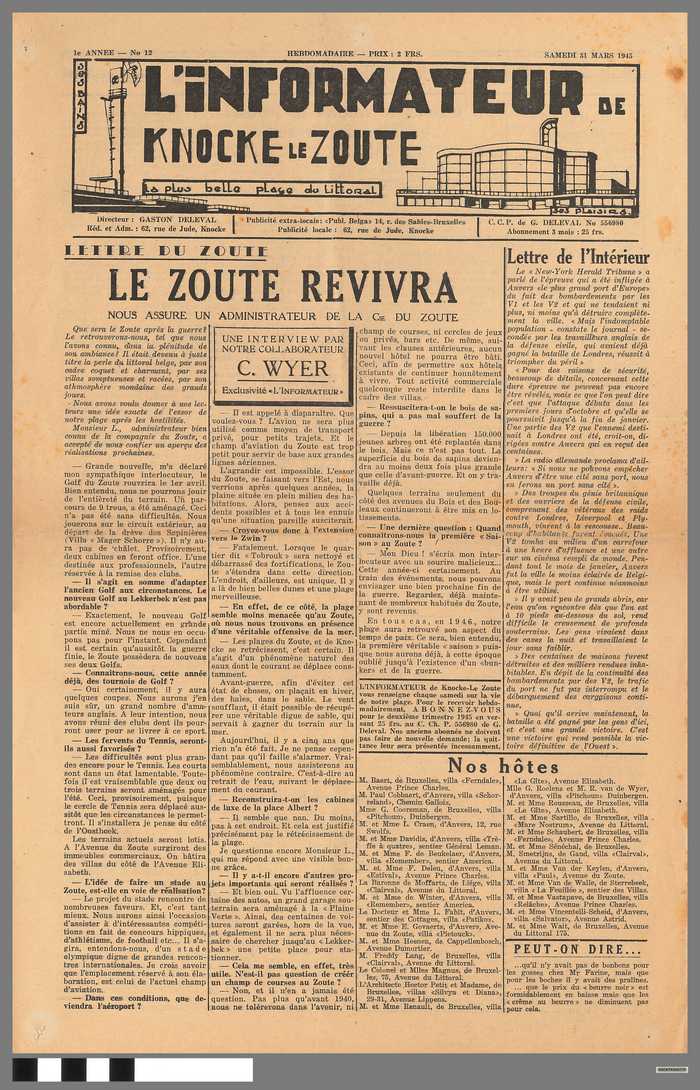Krant: L' Informateur de Knocke le Zoute - samedi 31 mars 1945 - 1e annee - N