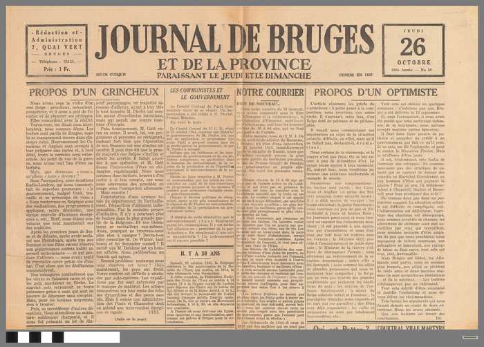 Krant: Journal de Bruges et de la Province - jeudi 26 octobre 1945 - 108e ann