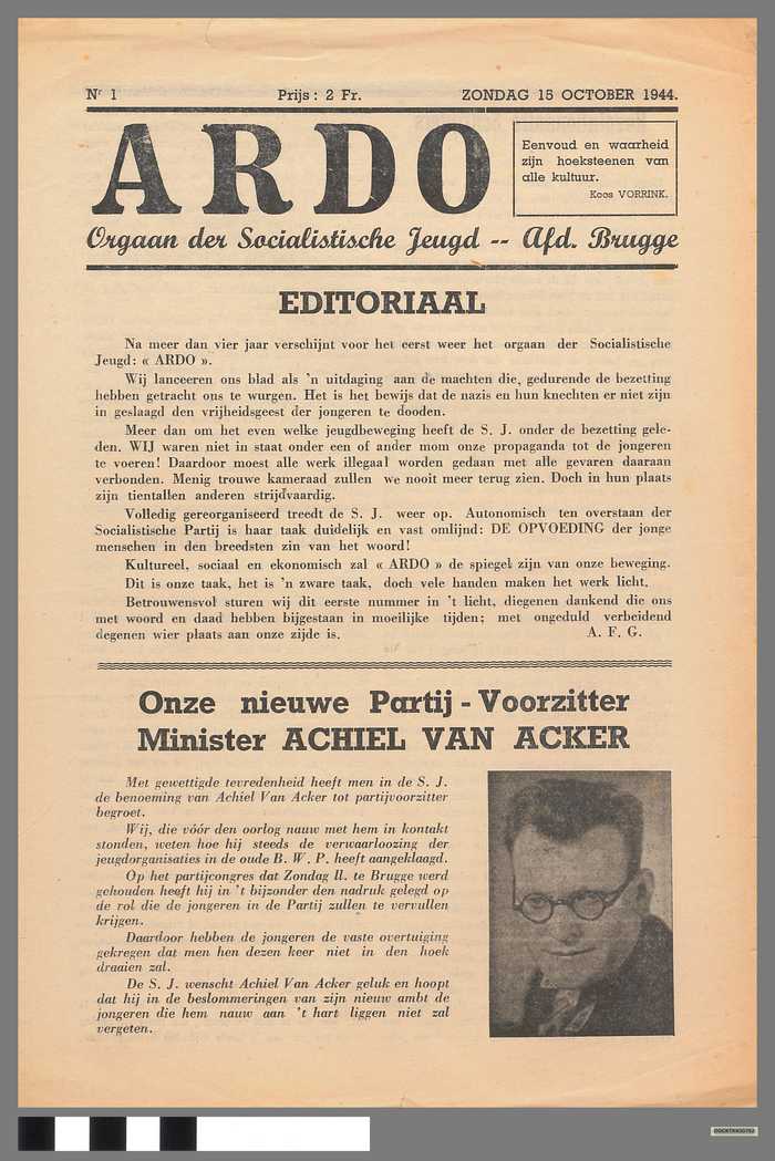 Krantje: Ardo - Orgaan der socialistische jeugd - afdeling Brugge - N