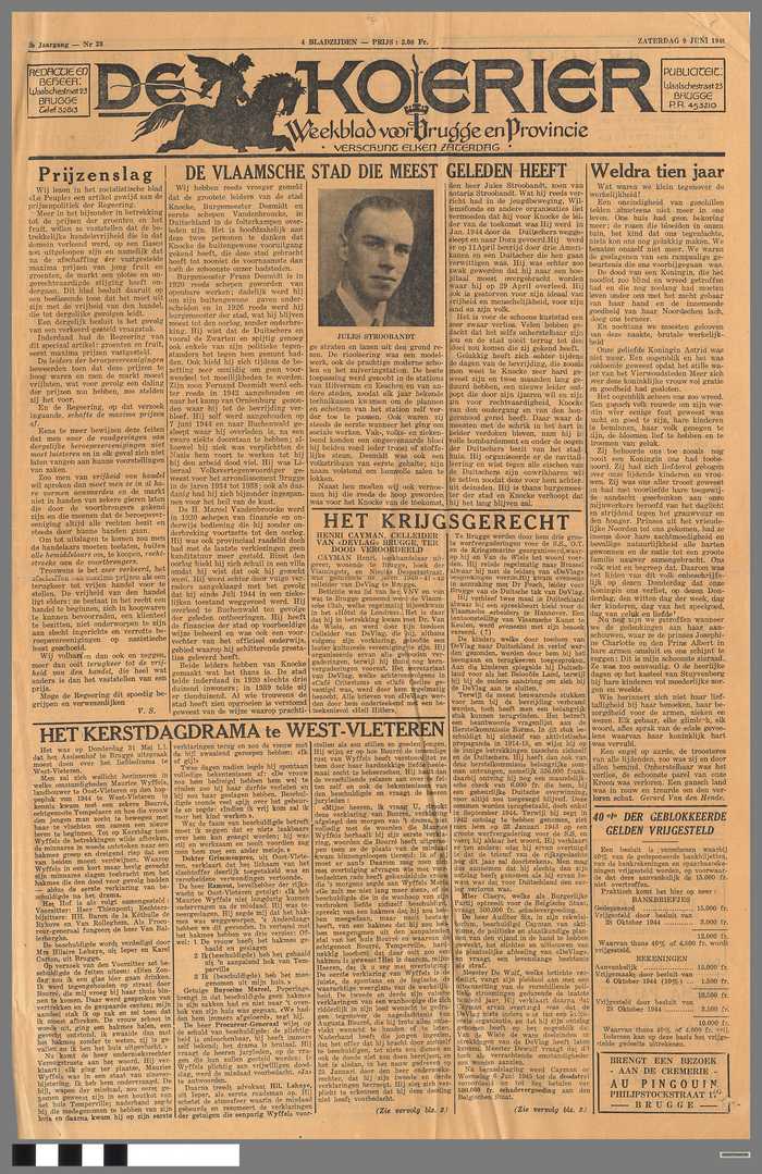 Krant: De Koerier - Weekblad voor Brugge en Provincie - zaterdag 9 juni 1945 - 2e Jaargang - N