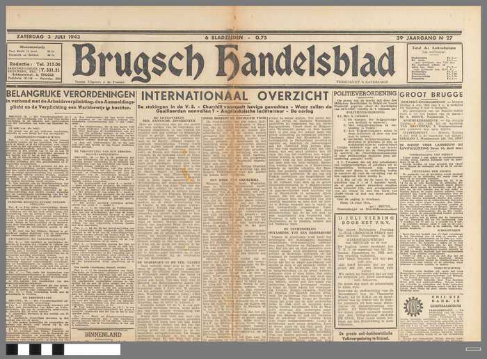 Krant: Brugsch Handelsblad - 39e jaargang - nr. 27 - zaterdag 3 juli 1943
