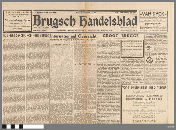 Krant: Brugsch Handelsblad - 39e jaargang - nr. 30 - zaterdag 24 juli 1943