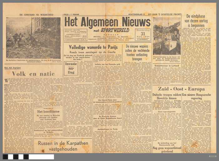 Krant: Het Algemeen Nieuws met sportwereld - 31 augustus 1944