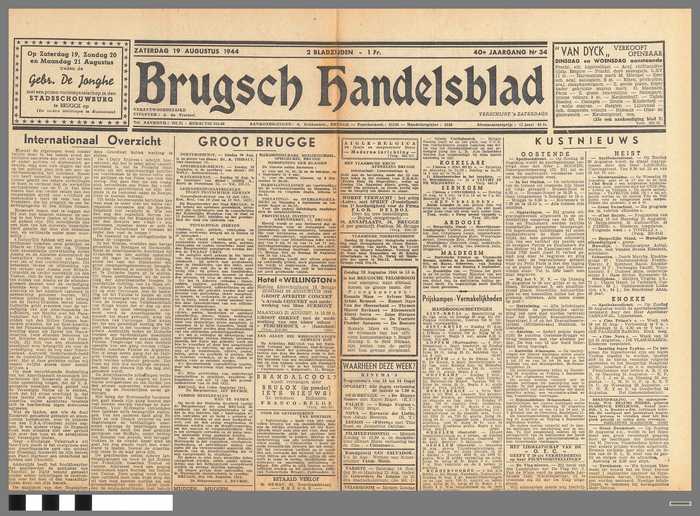 Krant: Brugsch Handelsblad - 40e jaargang - nr. 34 - zaterdag 19 augustus 1944