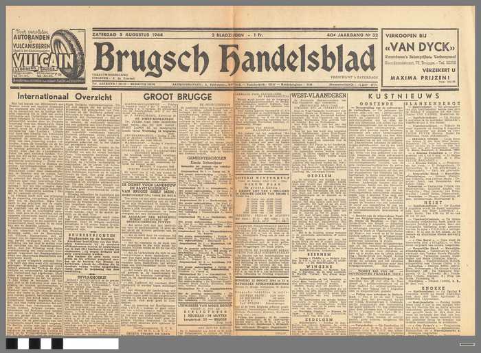 Krant: Brugsch Handelsblad - 40e jaargang - nr. 32 - zaterdag 5 augustus 1944