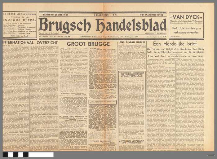 Krant: Brugsch Handelsblad - 40e jaargang - nr. 22 - zaterdag 27 mei 1944