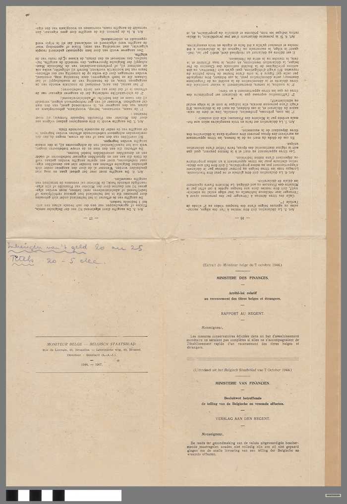 Uitreksel uit het Belgisch Staatsblad van 7 october 1944 - Ministerie van Financien