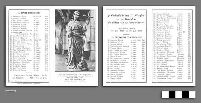 Gedenkt in het H. Misoffer en de Gebeden de zielen van de Parochianen 1955 - 1956