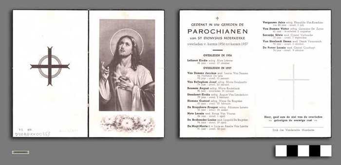 Gedenkt in uw gebeden de Parochianen van St Dionysius Moerkerke overleden van kermis 1956 tot kermis 1957