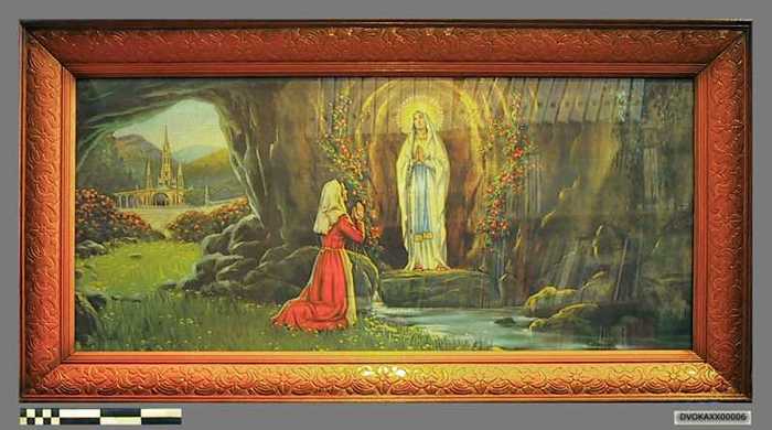 Aanbidding van de Heilige Maagd Maria te Lourdes door Bernadette.