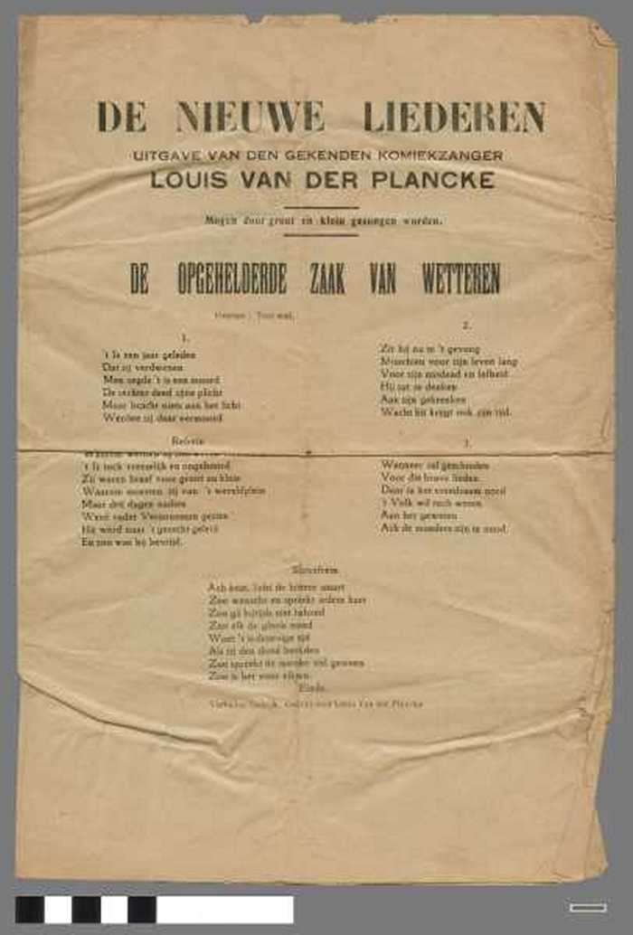De nieuwe liederen- uitgave van den gekenden komiekzanger Louis van der Plancke: De opgehelderde zaak van Wetteren / Een boer verlaat zijn hof / De we