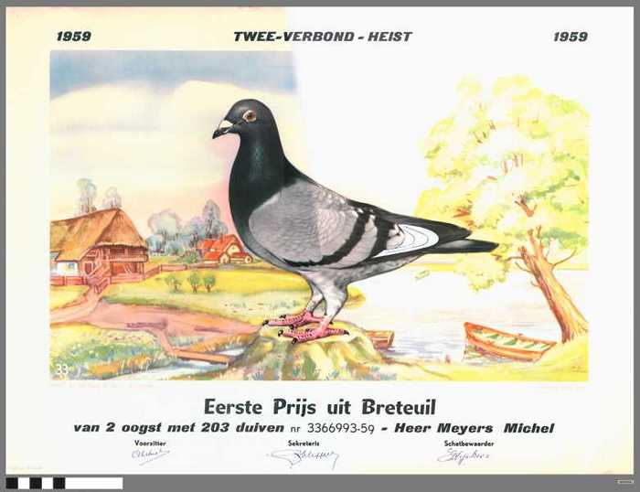 Diploma 1959 Eerste Prijs Breteuil -Meyers Michel.