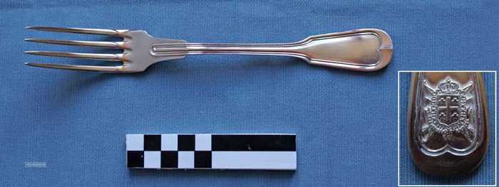 Zilveren vork met wapenschild Sint-Sebastiaansgilde - Knocke