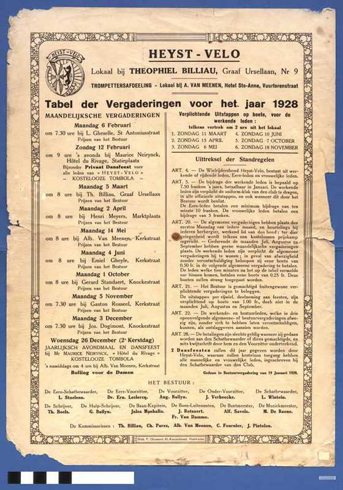 Heyst - Velo- Tabel der Vergaderingen voor het jaar 1928