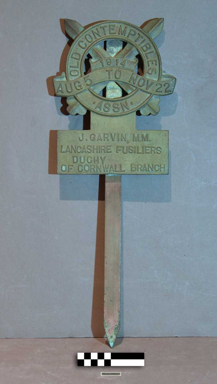 Old Contemptibles Memorial Plaque J. Garvin, M.M., Lancashire Fusiliers