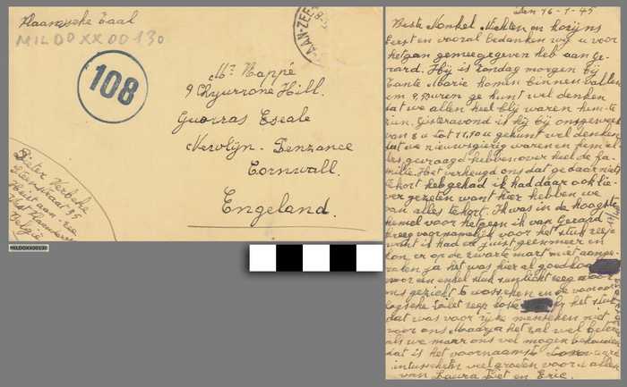 Briefwisseling (postkaart) aan Mr. Rappé tijdens WOII