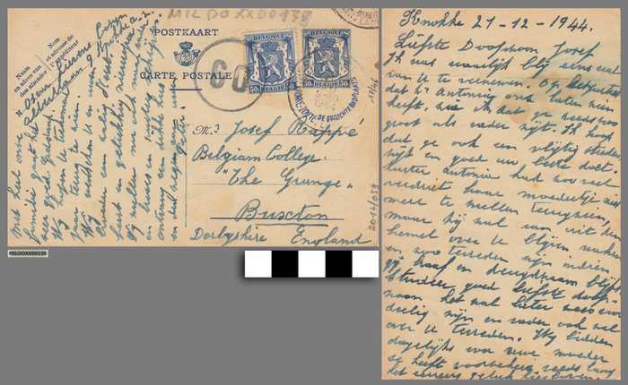 Briefwisseling (postkaart) aan Jozef Rappé tijdens WOII