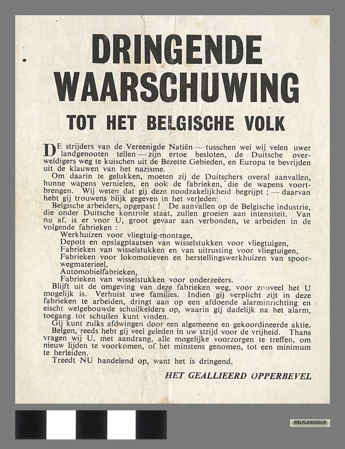 Dringende waarschuwing tot het Belgische volk