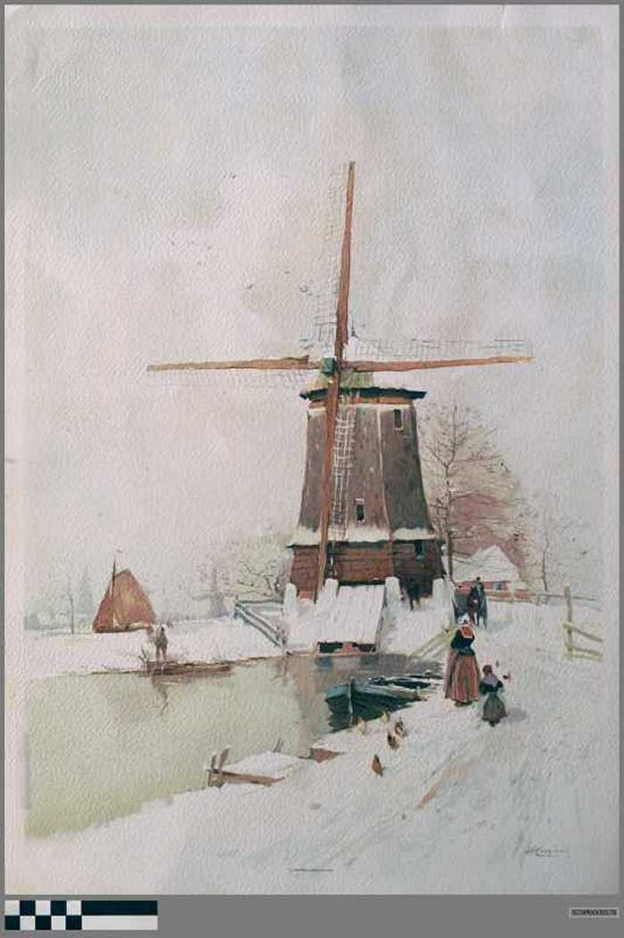 Winters landschap met molen