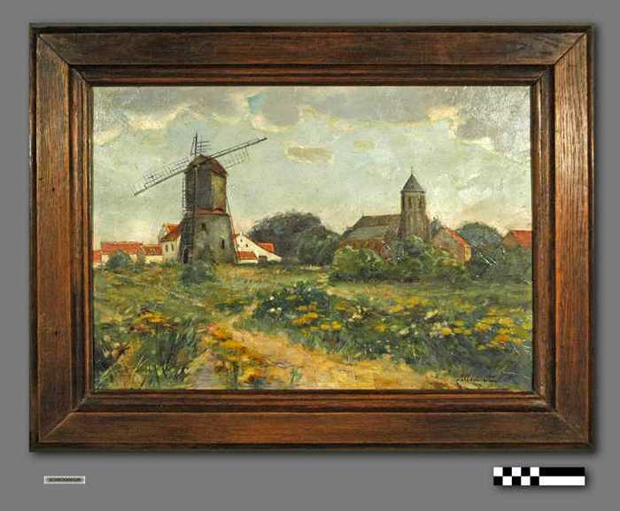 Albert Otto - Knokke met molen en kerk (eigen titel)