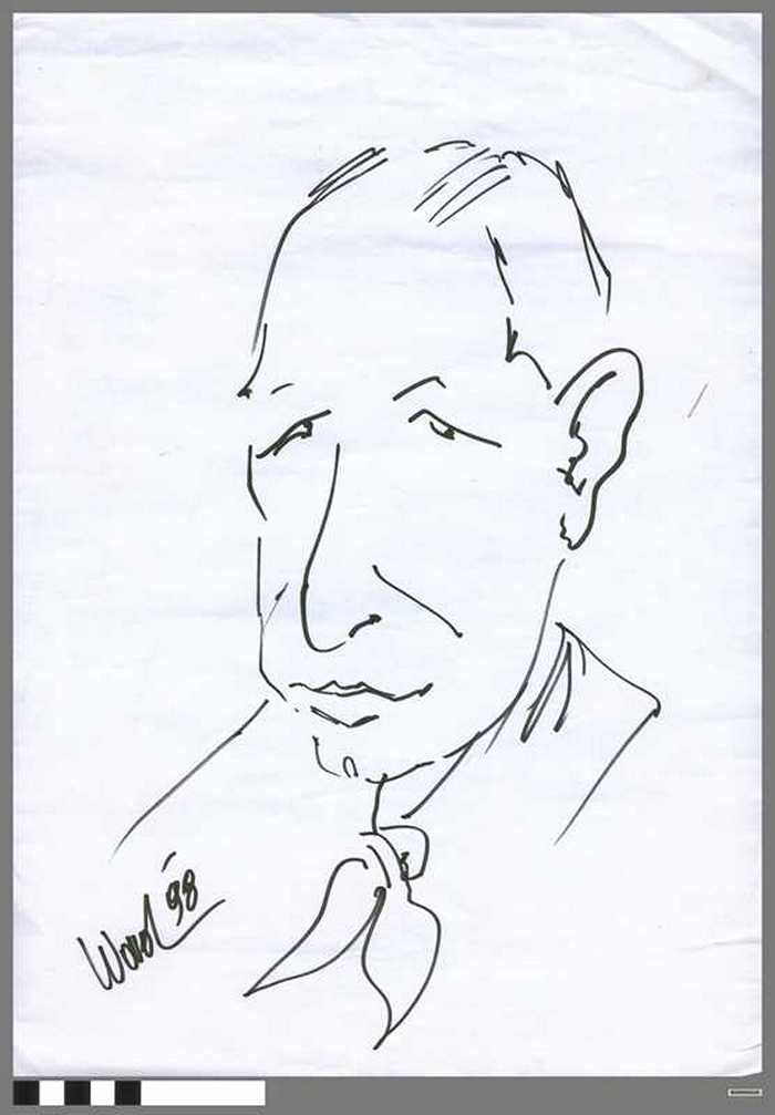 Karikaturaal van portret van Manu Dezutter