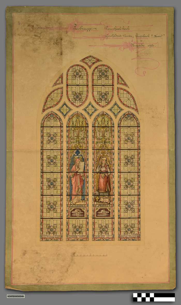 Ontwerp geschilderd venster kruisbeuk 'Noord' Parochiale kerk Zeebrugge - 1921