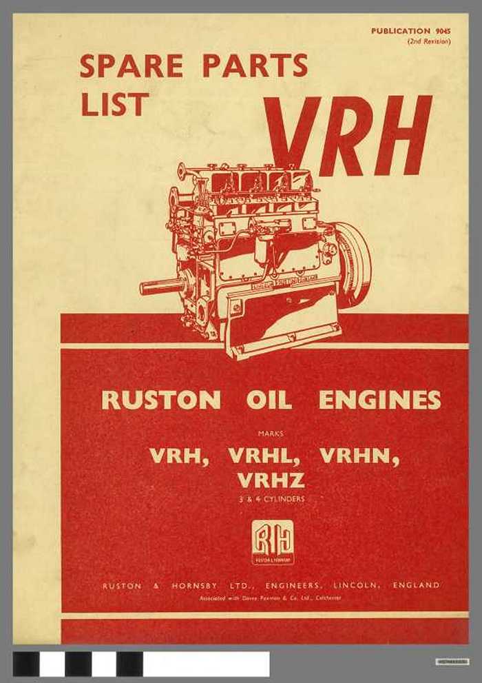Ruston Oil Engines -  Spare Parts List VRH (publication n° 9045)