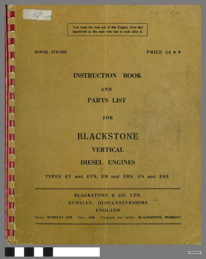 Instruction book and Parts List for Blackstone vertical diesel engines