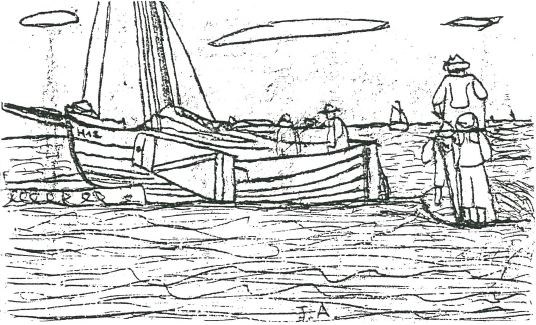 tekening vissersboten